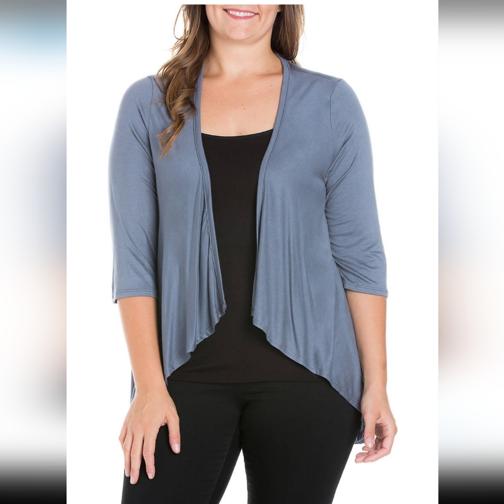Plus Size Elbow Length Open Cardigan